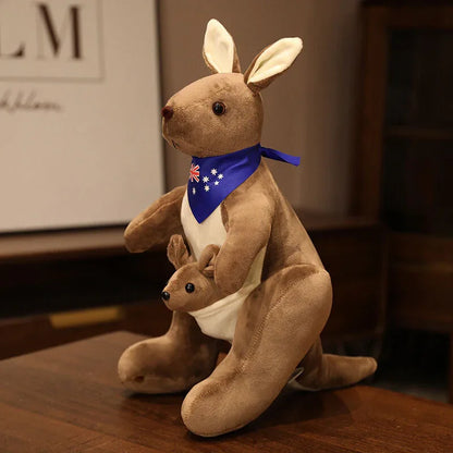 Kangaroo Stuffed Animal with Joey in Pouch & Australia Scarf - Soft Cuddly Plush Toy(55cm, Dark brown
)| Other Colors Available in Store - Mekamart Australia