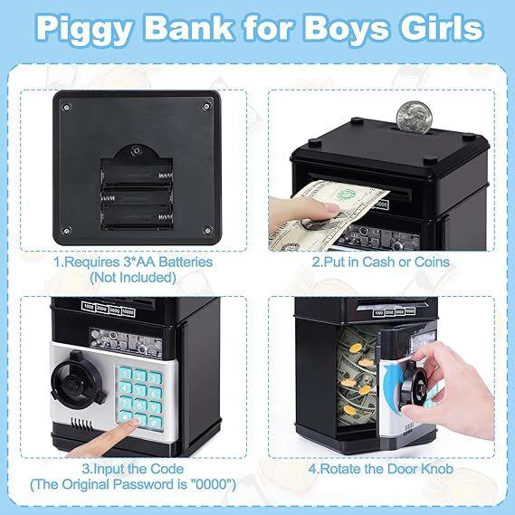 Smart ATM Piggy Bank with Password Lock & Coin Slot – Educational Money Box for Kids, Saves Coins & Bills (Black) | Other Colors Available In-Store - Mekamart Australia
