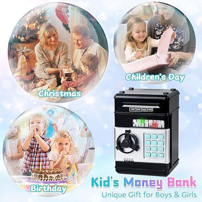Smart ATM Piggy Bank with Password Lock & Coin Slot – Educational Money Box for Kids, Saves Coins & Bills (Black) | Other Colors Available In-Store - Mekamart Australia