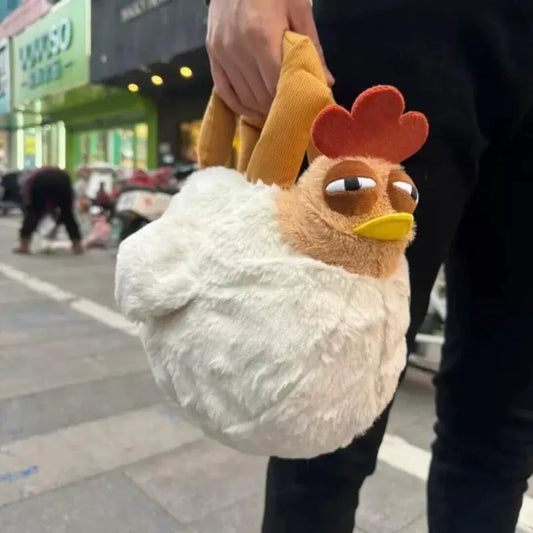 Cute Chicken Plush Handbag – White & Brown Kawaii Animal Tote for Girls & Women | Fun Gift Idea - Mekamart Australia