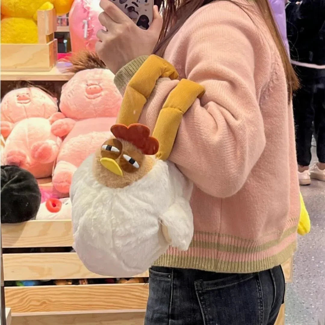 Cute Chicken Plush Handbag – White & Brown Kawaii Animal Tote for Girls & Women | Fun Gift Idea - Mekamart Australia
