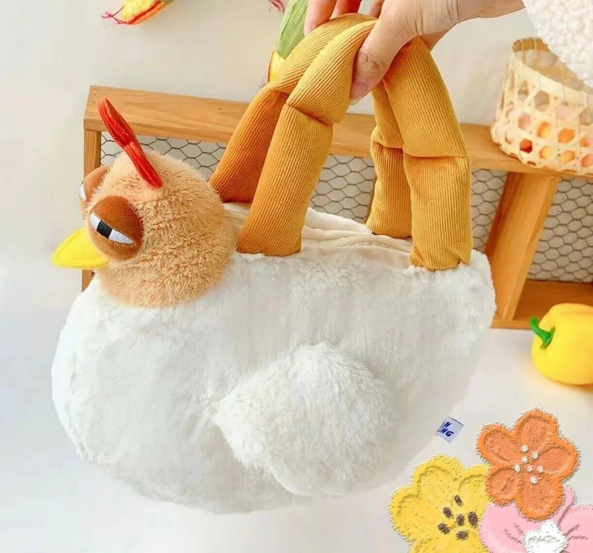 Cute Chicken Plush Handbag – White & Brown Kawaii Animal Tote for Girls & Women | Fun Gift Idea - Mekamart Australia