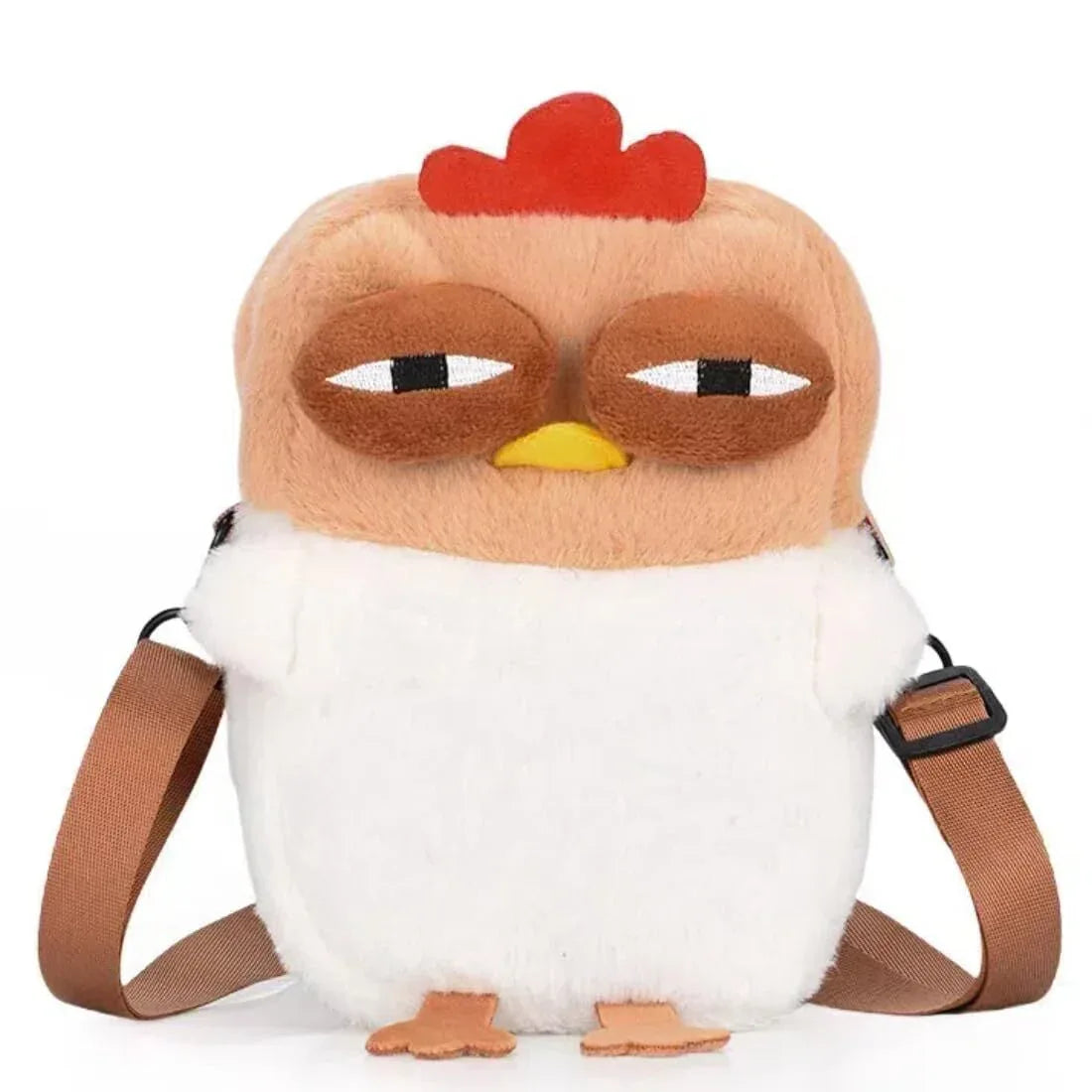Cute Chicken Plush Crossbody Bag – White & Brown Kawaii Animal Backpack for Kids & Girls | Fun Gift Idea - Mekamart Australia