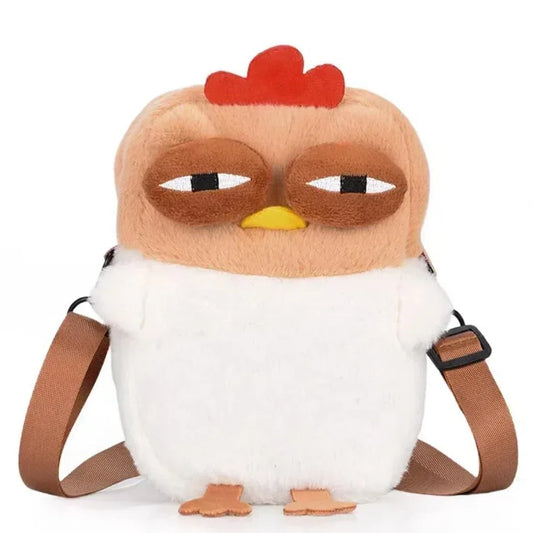 Cute Chicken Plush Crossbody Bag – White & Brown Kawaii Animal Backpack for Kids & Girls | Fun Gift Idea - Mekamart Australia