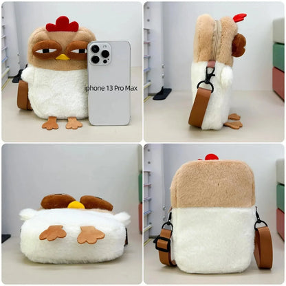 Cute Chicken Plush Crossbody Bag – White & Brown Kawaii Animal Backpack for Kids & Girls | Fun Gift Idea - Mekamart Australia