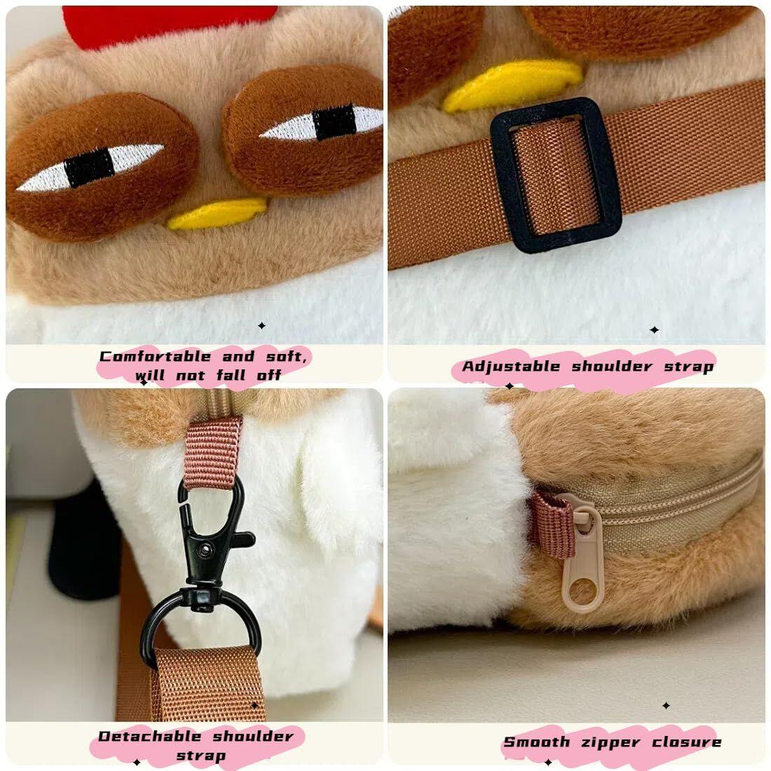 Cute Chicken Plush Crossbody Bag – White & Brown Kawaii Animal Backpack for Kids & Girls | Fun Gift Idea - Mekamart Australia