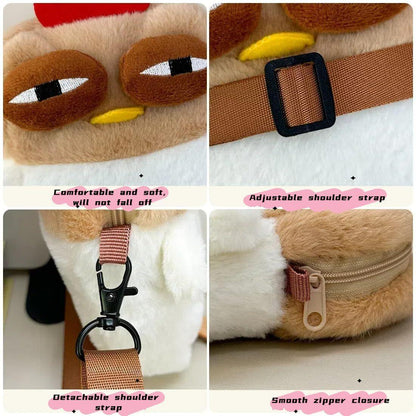 Cute Chicken Plush Crossbody Bag – White & Brown Kawaii Animal Backpack for Kids & Girls | Fun Gift Idea - Mekamart Australia
