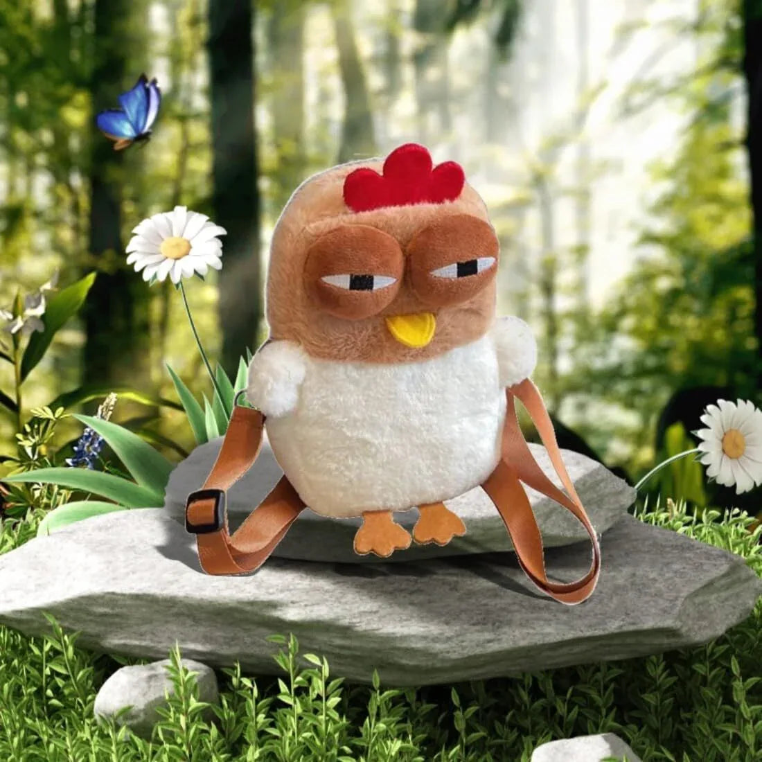 Cute Chicken Plush Crossbody Bag – White & Brown Kawaii Animal Backpack for Kids & Girls | Fun Gift Idea - Mekamart Australia