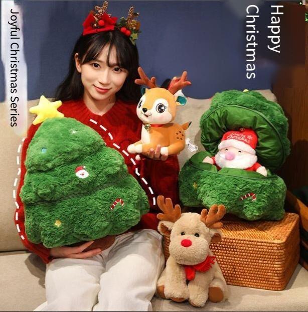 Christmas 4-in-1 Plush Set (Tree + Santa + Reindeer): Perfect Birthday/Christmas/Party Gift for Boys, Girls & Adults - Mekamart Australia