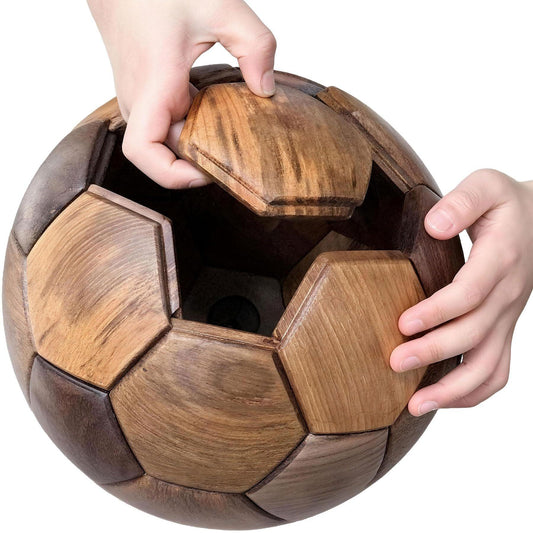 Handcrafted Wooden Football Puzzle – 3D Mortise and Tenon Soccer Ball Assembly Kit | Solid Teak, Walnut | DIY Gift for Adults, Kids & Football Fans - Mekamart Australia