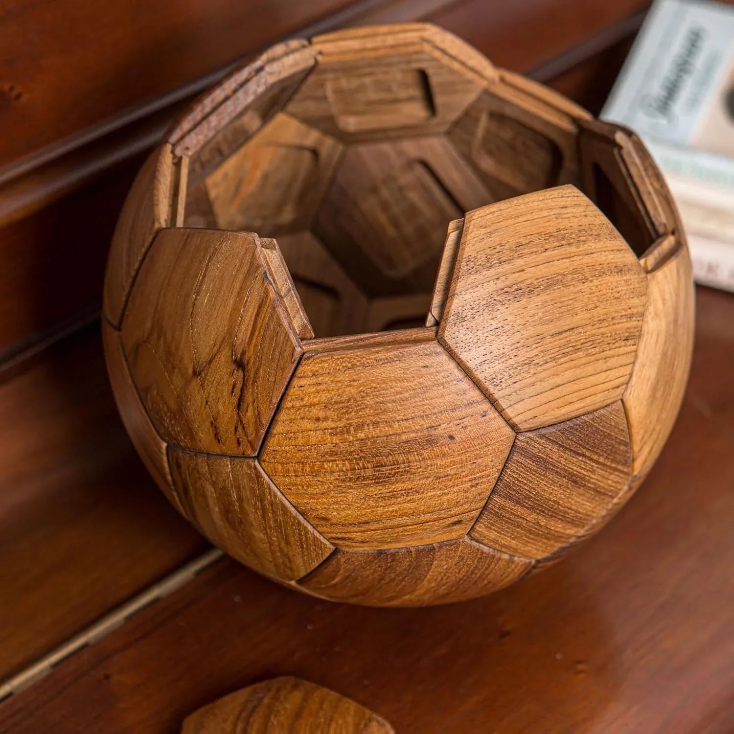 Handcrafted Wooden Football Puzzle – 3D Mortise and Tenon Soccer Ball Assembly Kit |Walnut , Beech Wood | DIY Gift for Adults, Kids & Football Fans - Mekamart Australia