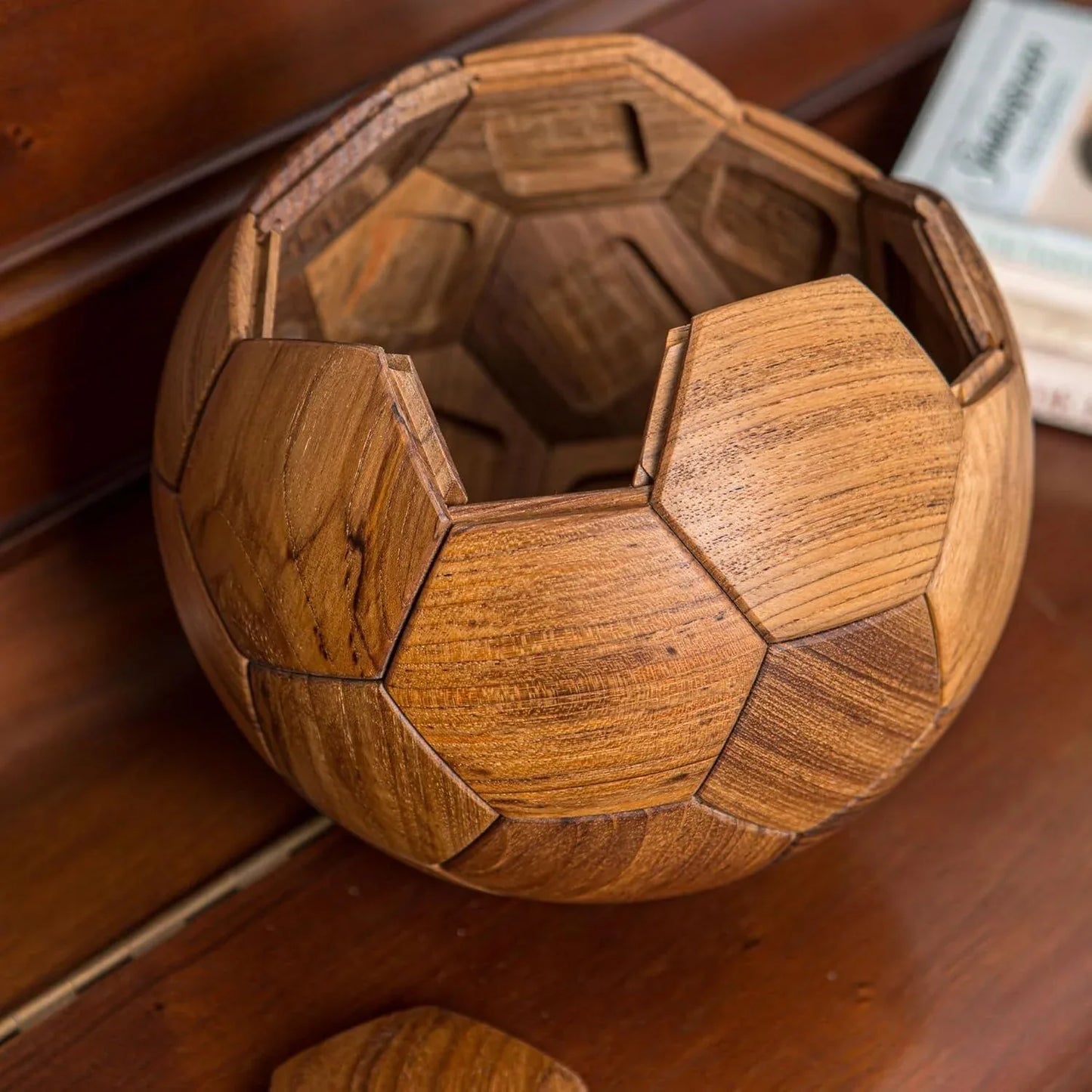 Handcrafted Wooden Football Puzzle – 3D Mortise and Tenon Soccer Ball Assembly Kit | Solid Teak, Beech Wood | DIY Gift for Adults, Kids & Football Fans - Mekamart Australia