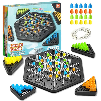 Chain Game – Multiplayer Strategy Board Puzzle for Kids & Adults | Fun Geometric Chess with Rubber Bands, 2–4 Players | Ideal Family Game for Parties, Gifts & Screen-Free Play - Mekamart Australia