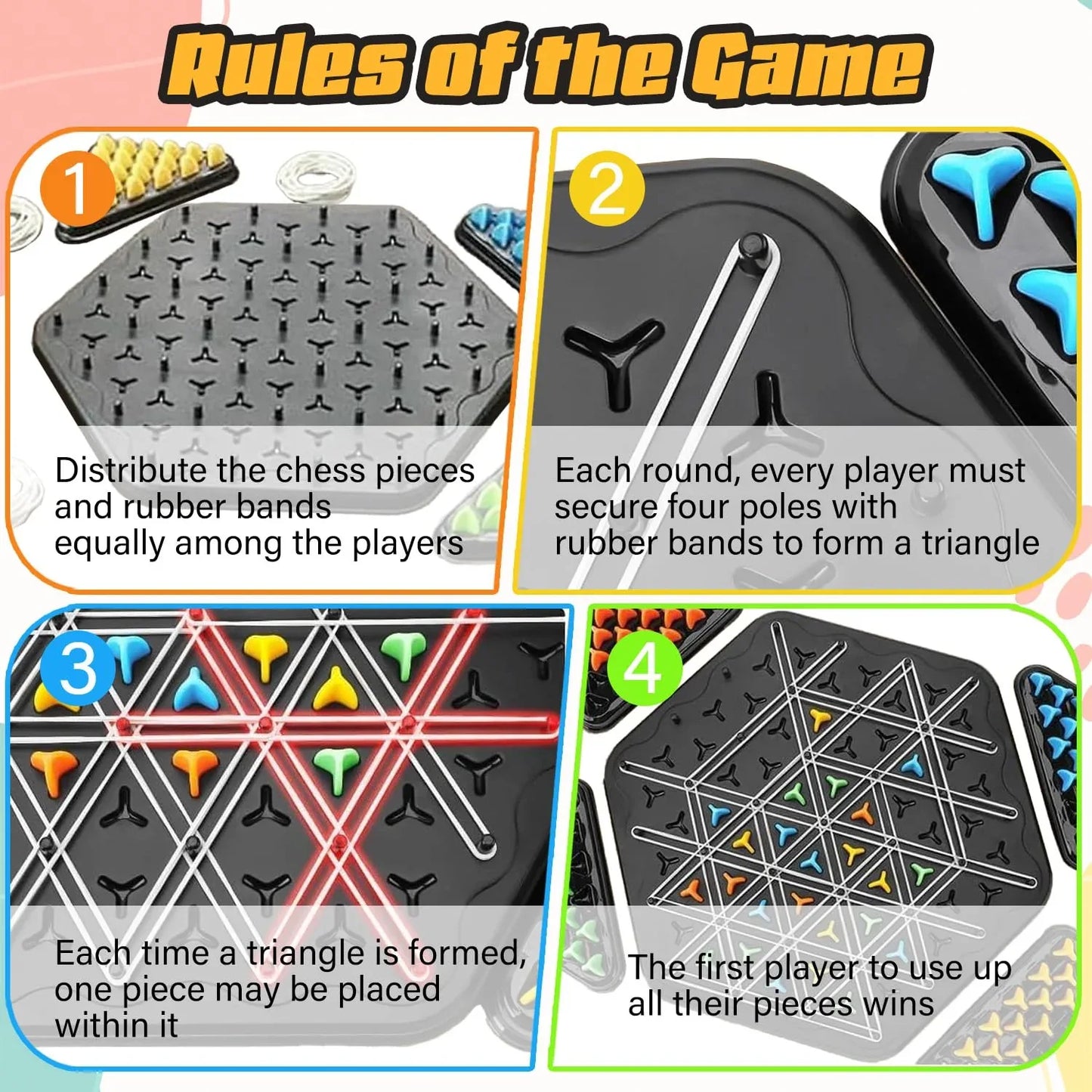 Chain Game – Multiplayer Strategy Board Puzzle for Kids & Adults | Fun Geometric Chess with Rubber Bands, 2–4 Players | Ideal Family Game for Parties, Gifts & Screen-Free Play - Mekamart Australia
