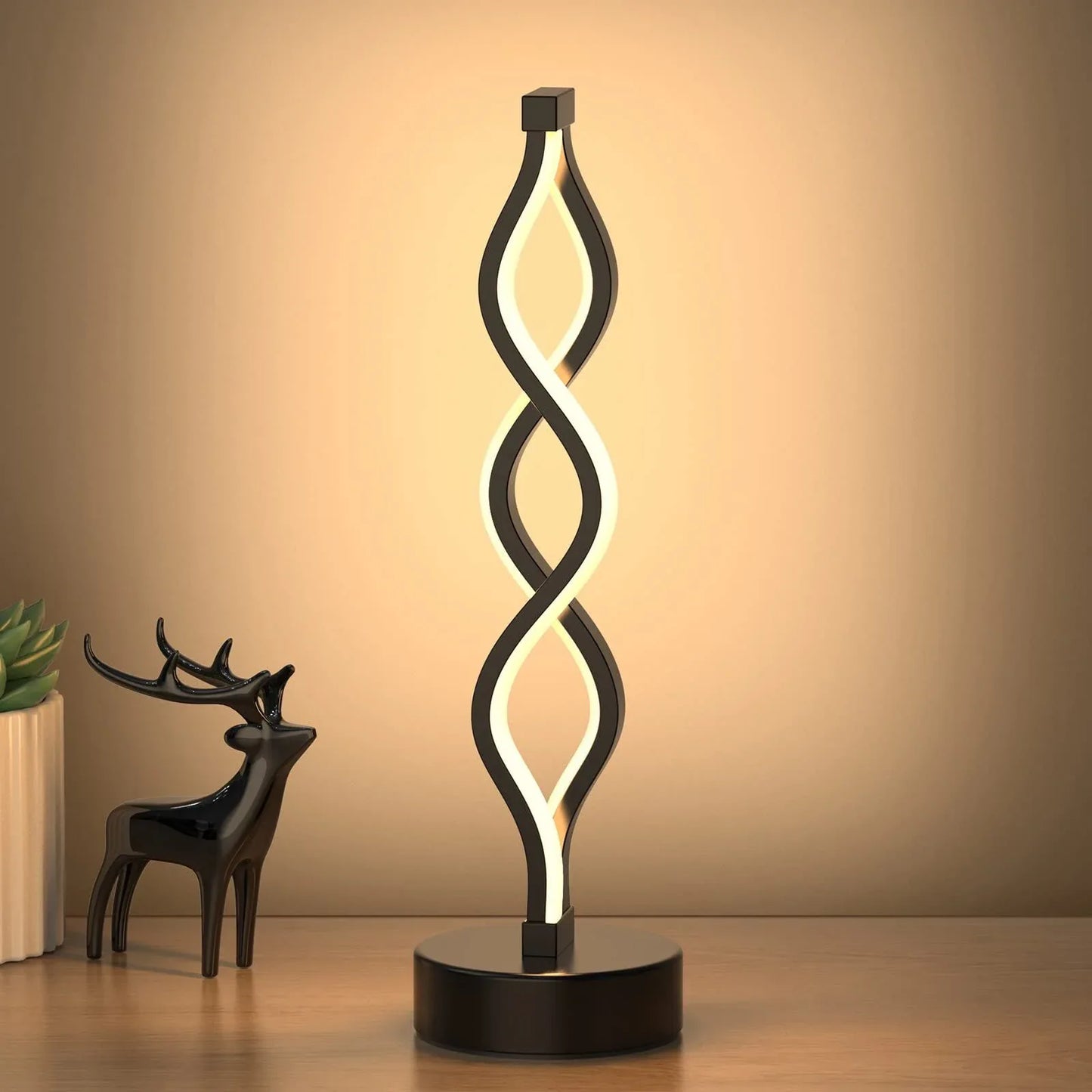 Twisted Spiral LED Table Lamp – Modern Touch-Control Desk Light for Bedroom, Living Room & Café Decor (Black) - Mekamart Australia