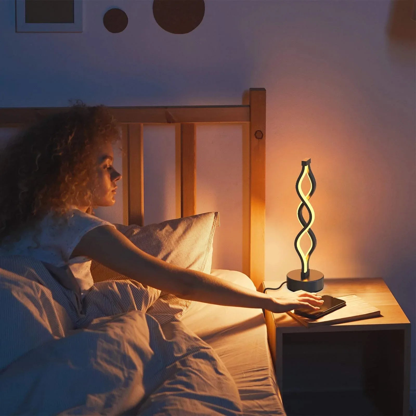 Twisted Spiral LED Table Lamp – Modern Touch-Control Desk Light for Bedroom, Living Room & Café Decor (Black) - Mekamart Australia