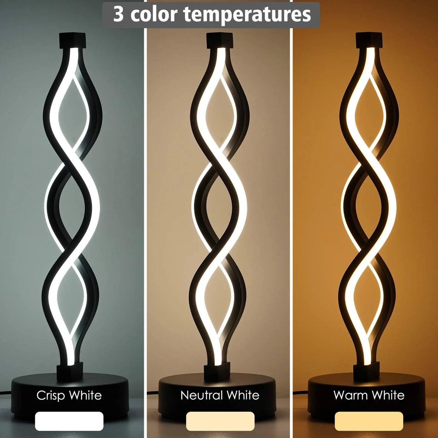 Twisted Spiral LED Table Lamp – Modern Touch-Control Desk Light for Bedroom, Living Room & Café Decor (Black) - Mekamart Australia