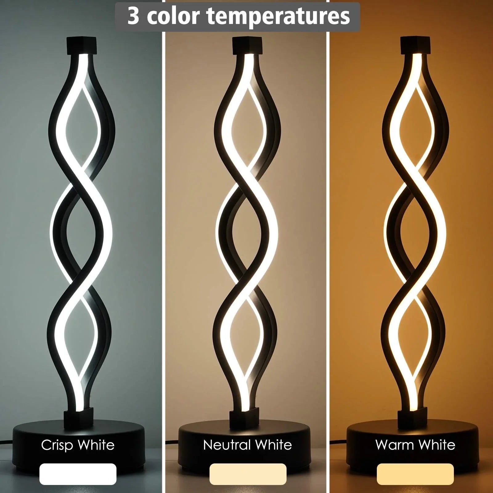 Twisted Spiral LED Table Lamp – Modern Touch-Control Desk Light for Bedroom, Living Room & Café Decor (Black) - Mekamart Australia