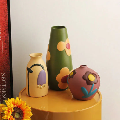 Morandi Painted Ceramic Vase Set (3-Piece) – Modern Home Decor for Flowers | Other Luxury Styles Available in Store - Mekamart Australia