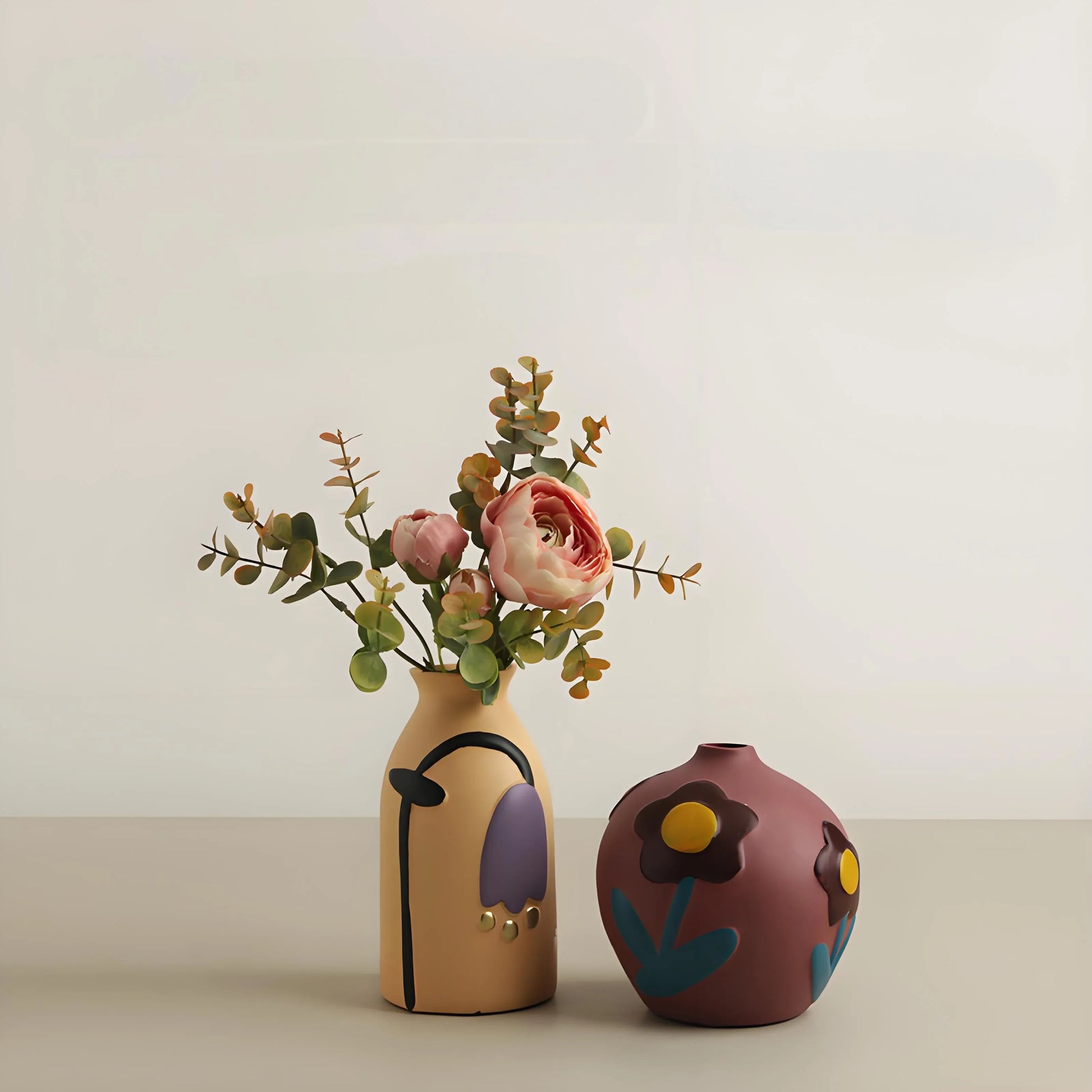 Morandi Painted Ceramic Vase Set (3-Piece) – Modern Home Decor for Flowers | Other Luxury Styles Available in Store - Mekamart Australia