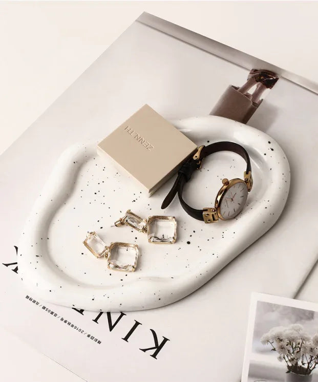 Speckled White Ceramic Tray Set (Round+Long+Irregular) – Jewelry Organizer & Fruit Dish for Home Decor | Other Styles Available in Store - Mekamart Australia
