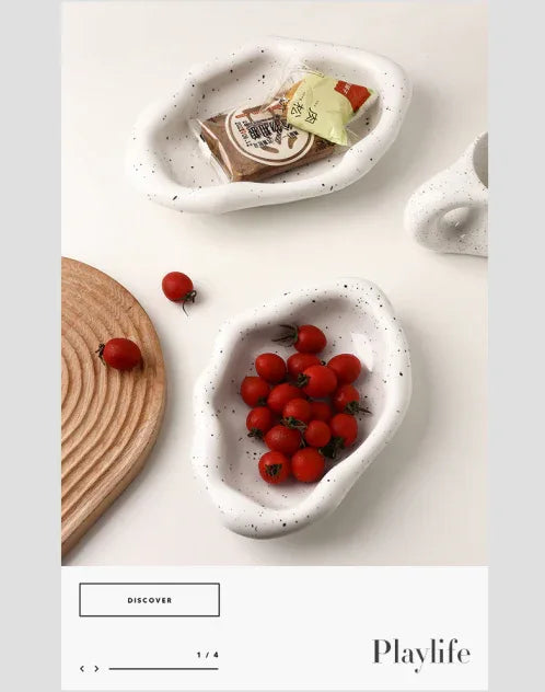 Speckled White Ceramic Tray Set (Round+Long+Irregular) – Jewelry Organizer & Fruit Dish for Home Decor | Other Styles Available in Store - Mekamart Australia