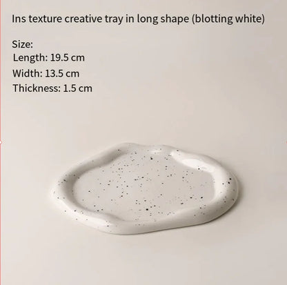 Speckled White Ceramic Tray Set (Round+Long+Irregular) – Jewelry Organizer & Fruit Dish for Home Decor | Other Styles Available in Store - Mekamart Australia