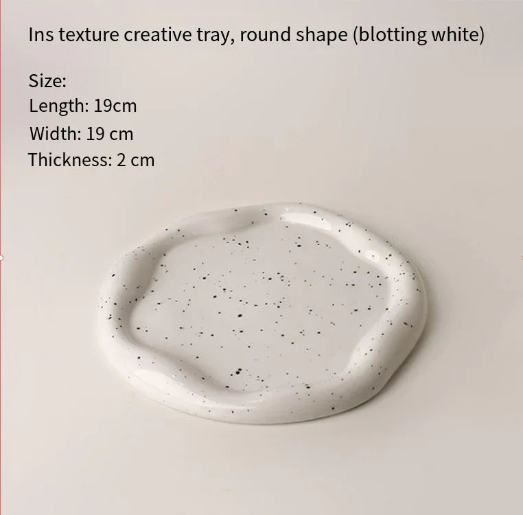 Speckled White Ceramic Tray Set (Round+Long+Irregular) – Jewelry Organizer & Fruit Dish for Home Decor | Other Styles Available in Store - Mekamart Australia