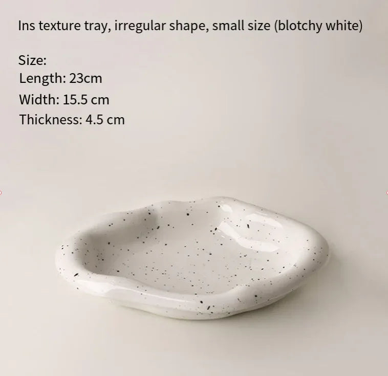 Speckled White Ceramic Tray Set (Round+Long+Irregular) – Jewelry Organizer & Fruit Dish for Home Decor | Other Styles Available in Store - Mekamart Australia