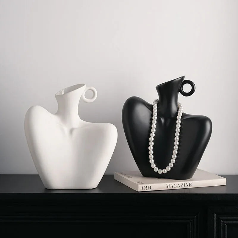 Wabi-Sabi Human Form Vase Set (Black & White) – Artistic Home Decor for Flowers | Other Luxury Styles Available in Store - Mekamart Australia