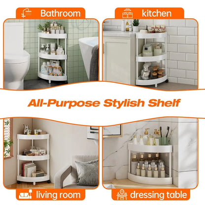 White Corner Storage Shelf – 3-Tier Rolling Organizer for Bathroom, Kitchen & Bedroom | Space-Saving Aluminum Rack with Wheels | Black Available In-Store - Mekamart Australia