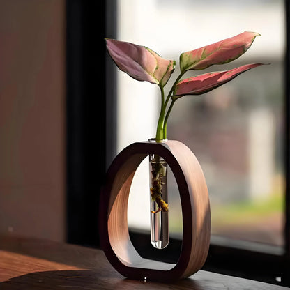 Wooden Glass Hydroponic Vase – Minimalist Desktop Flower Vase for Water Plants & Blooms (9.5cm) | Other Sizes Available in Store - Mekamart Australia
