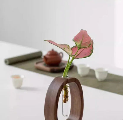 Wooden Glass Hydroponic Vase – Minimalist Desktop Flower Vase for Water Plants & Blooms (9.5cm) | Other Sizes Available in Store - Mekamart Australia