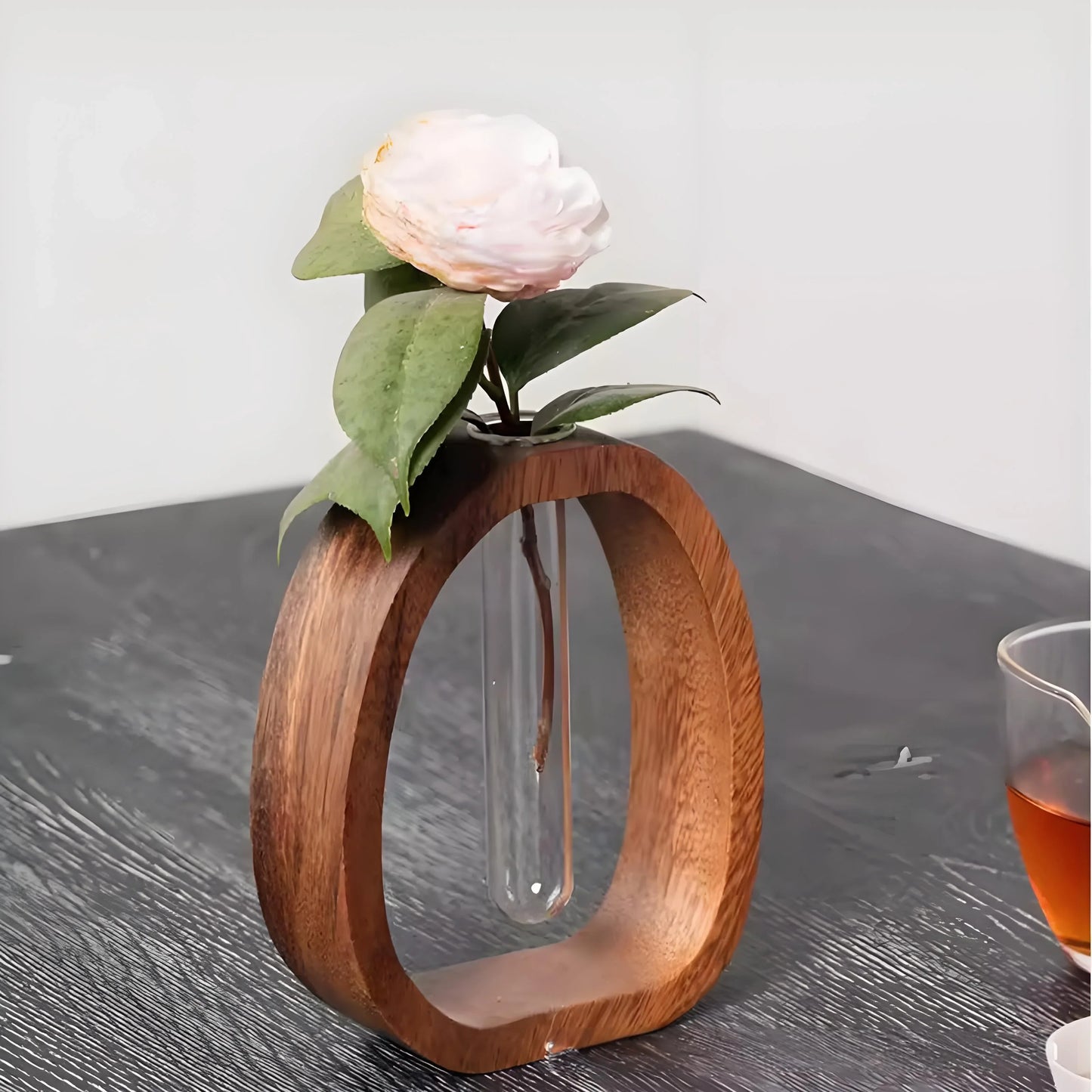 Wooden Glass Hydroponic Vase – Minimalist Desktop Flower Vase for Water Plants & Blooms (9.5cm) | Other Sizes Available in Store - Mekamart Australia