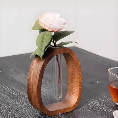 Wooden Glass Hydroponic Vase – Minimalist Desktop Flower Vase for Water Plants & Blooms (9.5cm) | Other Sizes Available in Store - Mekamart Australia