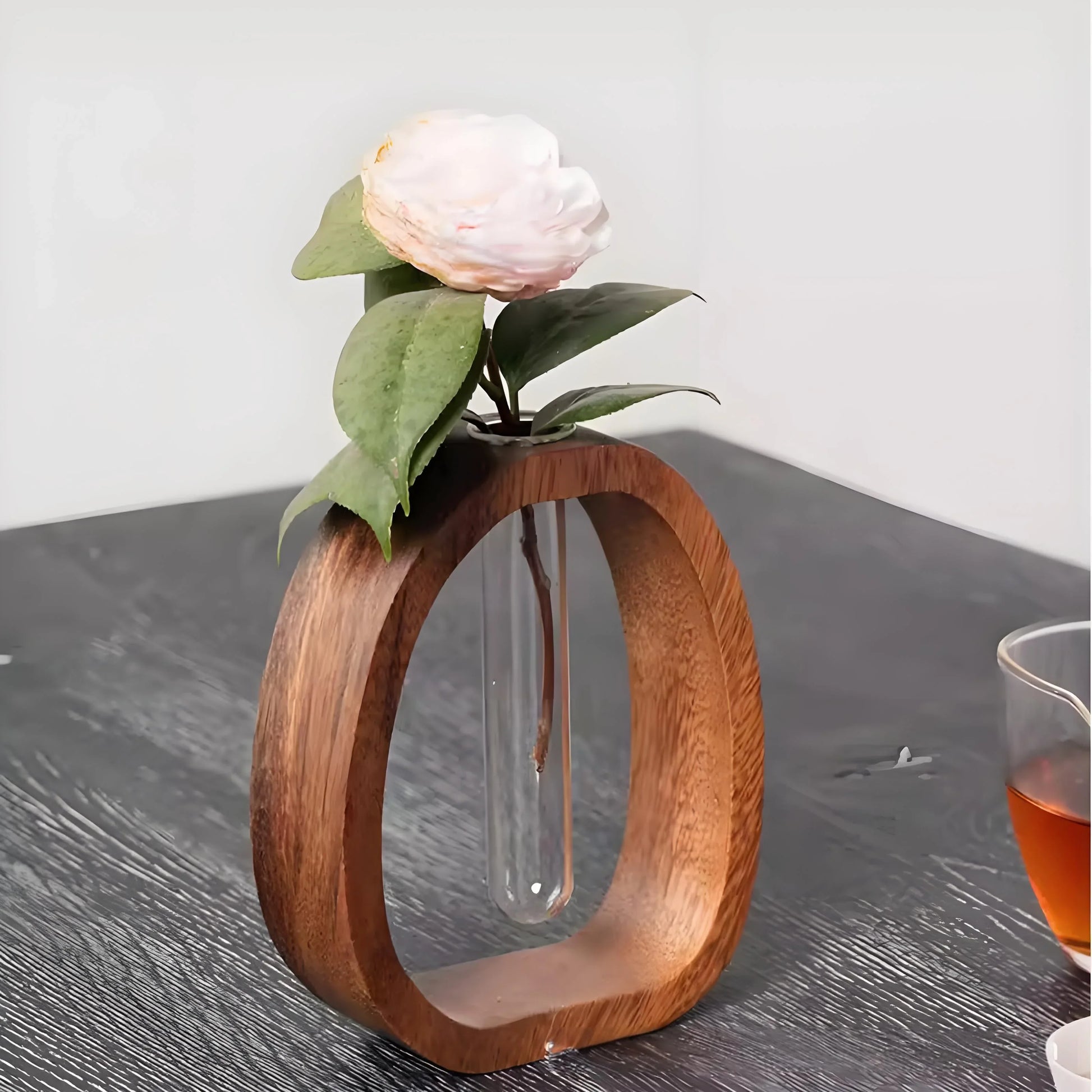Wooden Glass Hydroponic Vase – Minimalist Desktop Flower Vase for Water Plants & Blooms (15cm) | Other Sizes Available in Store - Mekamart Australia