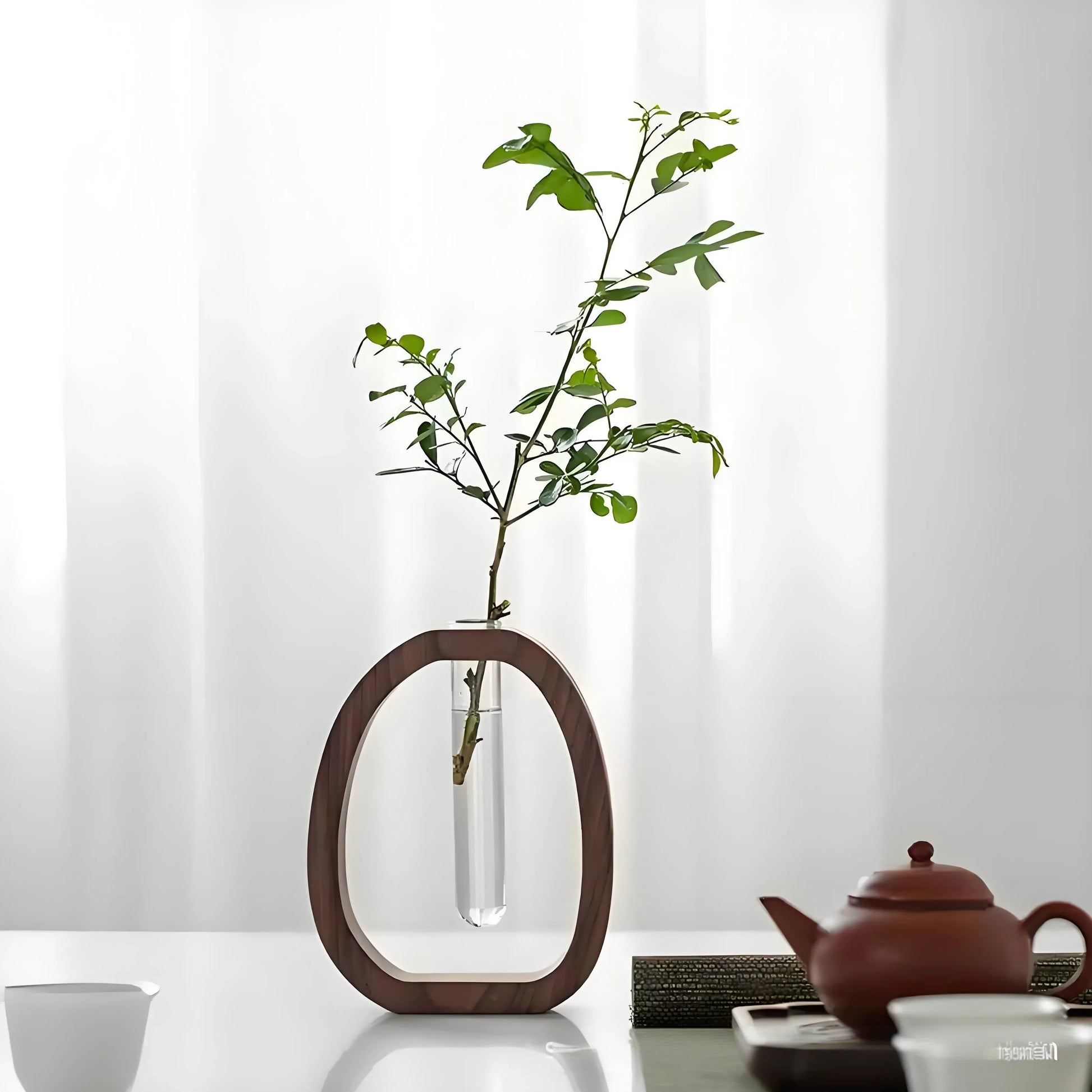 Wooden Glass Hydroponic Vase – Minimalist Desktop Flower Vase for Water Plants & Blooms (15cm) | Other Sizes Available in Store - Mekamart Australia