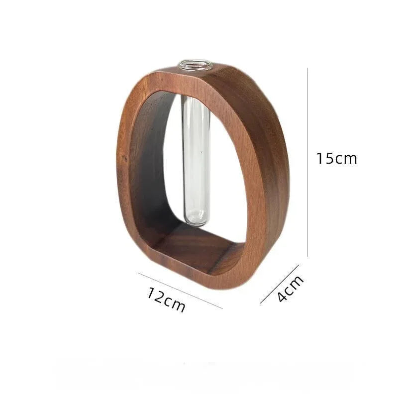 Wooden Glass Hydroponic Vase – Minimalist Desktop Flower Vase for Water Plants & Blooms (15cm) | Other Sizes Available in Store - Mekamart Australia