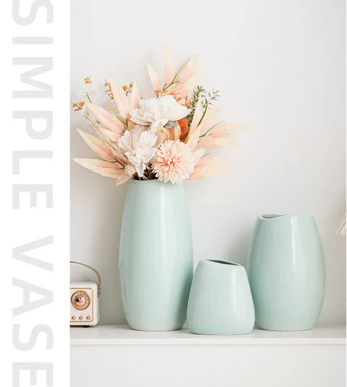 Modern Ceramic Vase Set (3-Piece): Minimalist Home Decor for Living Room Flower Arrangements (Blue) | Other Styles Available in Store - Mekamart Australia