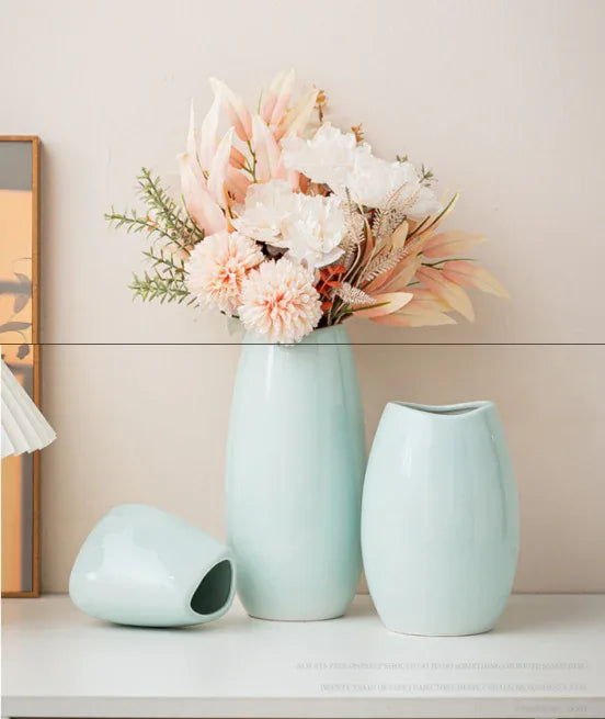 Modern Ceramic Vase Set (3-Piece): Minimalist Home Decor for Living Room Flower Arrangements (Blue) | Other Styles Available in Store - Mekamart Australia