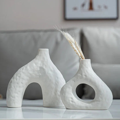 Minimalist Ceramic Vase Set (2-Piece): Modern Home Decor for Flower Arrangements (White) | Black Version Available In-Store - Mekamart Australia