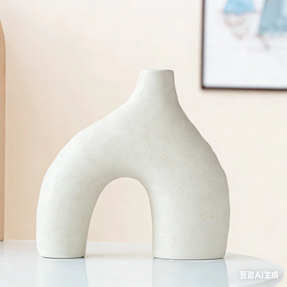 Minimalist Ceramic Vase Set (2-Piece): Modern Home Decor for Flower Arrangements (White) | Black Version Available In-Store - Mekamart Australia