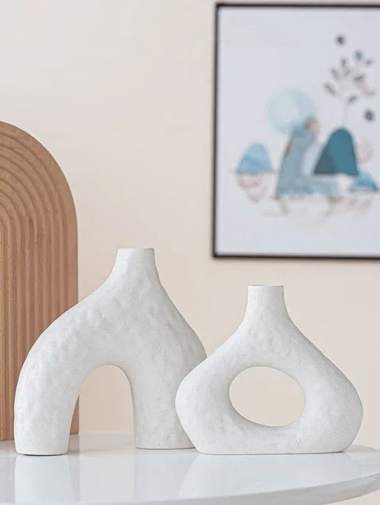 Minimalist Ceramic Vase Set (2-Piece): Modern Home Decor for Flower Arrangements (White) | Black Version Available In-Store - Mekamart Australia