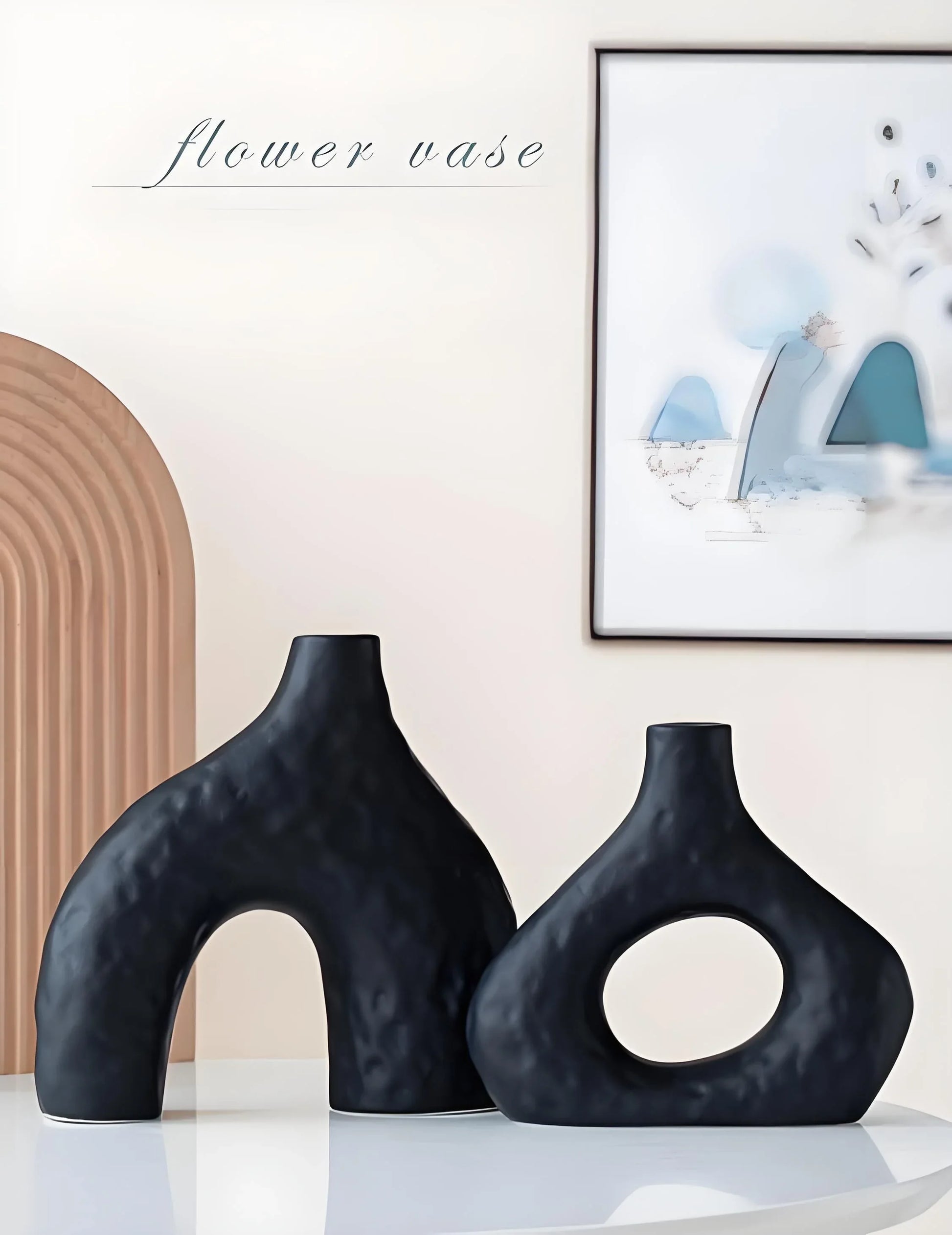 Minimalist Ceramic Vase Set (2-Piece): Modern Home Decor for Flower Arrangements (Black) | White Version Available In-Store - Mekamart Australia