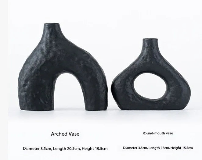 Minimalist Ceramic Vase Set (2-Piece): Modern Home Decor for Flower Arrangements (Black) | White Version Available In-Store - Mekamart Australia