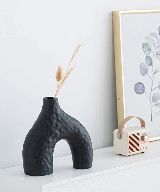 Minimalist Ceramic Vase Set (2-Piece): Modern Home Decor for Flower Arrangements (Black) | White Version Available In-Store - Mekamart Australia