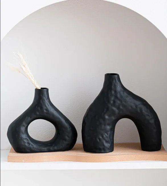 Minimalist Ceramic Vase Set (2-Piece): Modern Home Decor for Flower Arrangements (Black) | White Version Available In-Store - Mekamart Australia