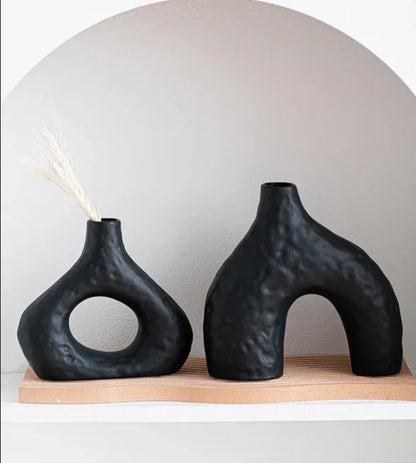 Minimalist Ceramic Vase Set (2-Piece): Modern Home Decor for Flower Arrangements (Black) | White Version Available In-Store - Mekamart Australia