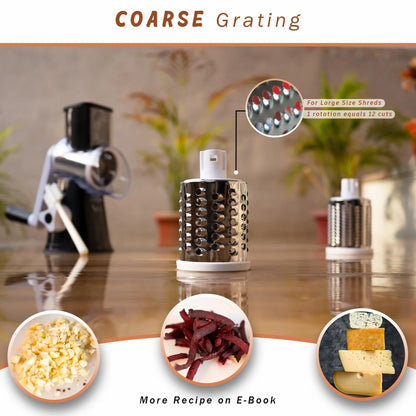 Manual Rotary Food Slicer & Grater with 3 Stainless Steel Drums – Suction Base Vegetable Shredder for Cheese, Potatoes & More (Black) - Mekamart Australia