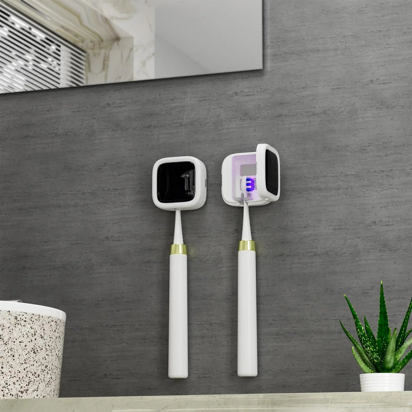Portable UV-C Toothbrush Sterilizer with Auto-Disinfection & Heating – Magnetic Wall Mountable Brush Cover for Home and Travel (White) | Other Colors Available In-Store - Mekamart Australia